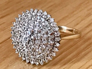Superb Vintage 9ct Gold Diamond 1.5ct Cluster Cocktail Dress Ring & Box - Picture 1 of 12