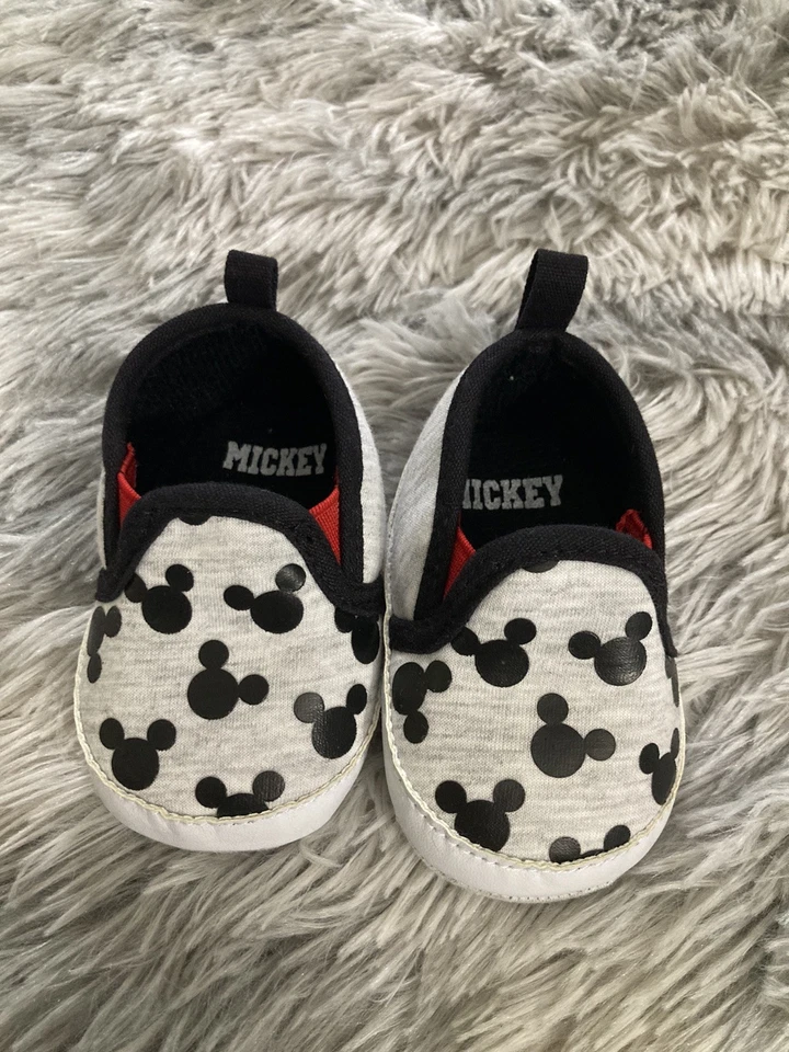 Disney Black And Grey Mickey Mouse Slip On Baby Infant Shoes 3-6 Months - Image 1 of 4