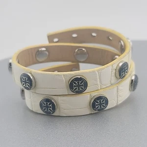 Rustic Cuff White Brush Yellow Acc Croc RC Logo Leather Double Wrap Bracelet - Picture 1 of 18