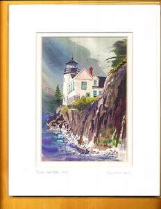 LOU McMURRAY WATERCOLOR PRINT SIGNED LIGHTHOUSE BASS HARBOR, ME - Picture 1 of 1