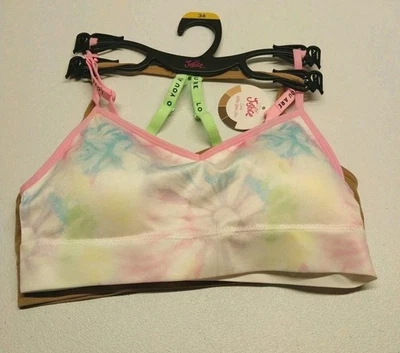 Sujetadores deportivos Justice talla 34 Oh So Soft paquete de 2 nuevos con etiquetas Love Who You Are tie dye marrón  Foto 1 de 4