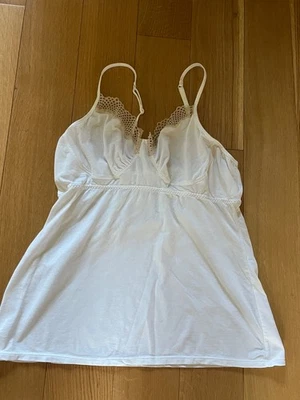 Camiseta sin mangas DKNY blanca de algodón y spandex Pima para mujer talla L con correa de espagueti con color tostado L Foto 1 de 4