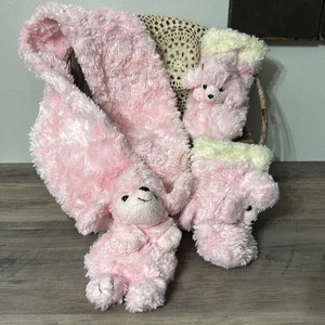PRE OWNED VINTAGE BESTEVER PINK FAUX FUR GIRL'S POODLE SCARF AND PODDLE MITTENS - Picture 1 of 13