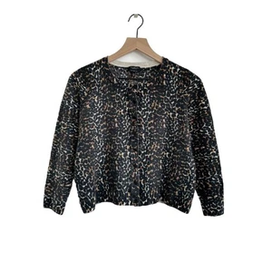 Talbots Pure Merino Wool Animal Print Sweater Cardigan Size 1XP - Picture 1 of 11