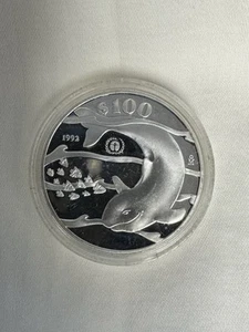 Mexico 1992 Proof Silver 100 Pesos- Porpoise Dolphin- Original Capsule - Picture 1 of 6