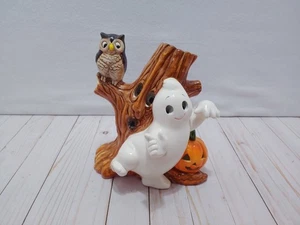 Vintage Heartline Ceramica Gufo Fantasma Albero Zucca Halloween Figura 10" Senza Luce - Foto 1 di 12