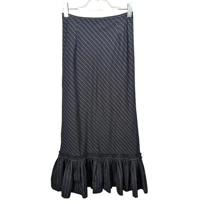 复古 90 年代油性长裙海军蓝对角线条纹缝线荷叶边下摆 34 码 — 第 1/4 张图片