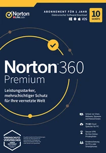 NORTON 360 PREMIUM 10-Geräte / 1-Jahr Internet Security (2025) - KEIN ABO / KEY - Bild 1 von 5