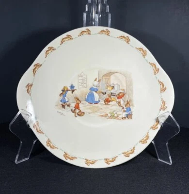 Bunnykins Xmas Menu Handled Cake Bread Plate Royal Doulton Signed Barbara Vernon - Image 1 of 4