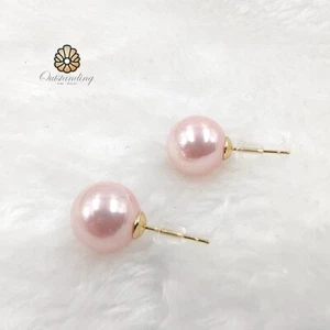 Gorgeous 14mm Pink Shell Pearl Earrings 18k Gold Plated Anniversary Birthday - Picture 1 of 8