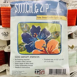 Needlepoint Stitch & Zip 232 Kit Luminoso Modello Ibisco Portamonete/Custodia per Carte - Foto 1 di 1
