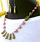 EGYPTIAN DECO NECKLACE SET CARVED PYRITE BEADS MAUVE BAROQUE PEARL ArtisanDesign