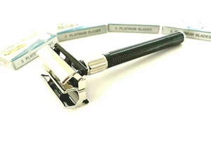 BLACK VINTAGE OLD FASHION DOUBLE EDGE SAFETY RAZOR PLUS 20pcs RAZOR BLADES - Picture 1 of 7