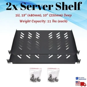 2PCS 1U 19" Server Rack Shelf 10" 250mm Deep Depth Vented Cantilever Mount Tray - Picture 1 of 9