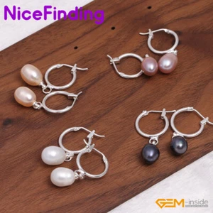 Pendientes con cuentas de perlas de plata colgantes cierre a presión joyería de moda regalo para mujeres - Imagen 1 de 32