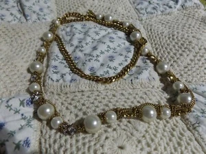 VINTAGE KUNSTPERLEN GLASSTEINE GOLDFARBEN INDIVIDUELLER SCHMUCK HALSKETTE MARK GIVENCHY - Bild 1 von 24
