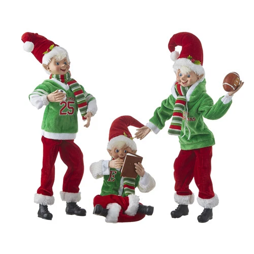 RAZ Imports 16" Posable Elves Set/3 Sports Football Soccer Christmas NEW 4102263