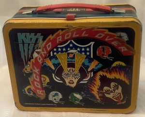 Vintage 1975 NFL Thermos Lunch Box With KISS Stickers Unique Box!! - Picture 1 of 11