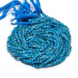 Natural Neon Blue Apatite Gemstone Coin Faceted Beads 4X4 mm Strand 13" EB-174