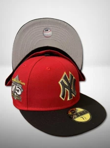 New York Yankees 75th World Series New Era 59FIFTY Fitted Hat tow Tone Red-Black - Picture 1 of 5