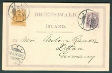 ICELAND 1896 8aur card + 3aur tied Reykjavik to Germany