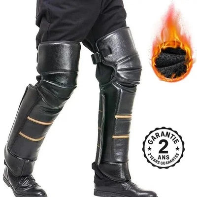 2 Genouillères Cuir PU Moto Scooter Protection Hiver Bandes Réfléchissantes - Photo 1/4