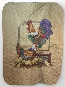 VTG Quilted Needlepoint Rooster Hen & Chicks Embroidery Farmhouse Chicken Signed - Picture 1 of 13