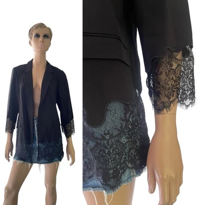 Chaqueta Blazer Black Label by Chico’s Negra Drama Borde de Encaje Elastizada -Talla 2 12/14 Foto 1 de 4