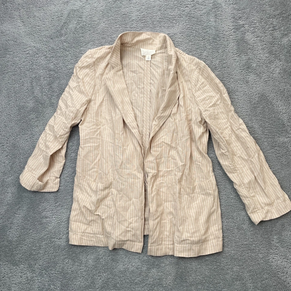 Chaqueta Caslon Mujer Extra Grande Beige Blazer Abrigo Rayas Lino Frente Abierto Foto 1 de 4