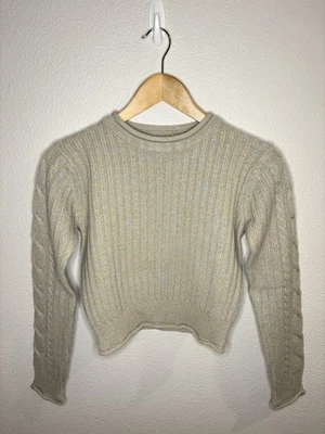 Portara By Mondi 真丝和羊毛罗纹电缆针织冰蓝色灰色毛衣 XS/S 码 — 第 1/4 张图片