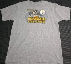 VTG Troy Polamalu #43 Pittsburgh Steelers Reebok Gray L T-Shirt - Picture 1 of 6