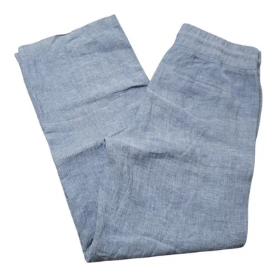 Athleta Cabo 100% Linen Wide Leg Pants Women's 12 Blue Zip Pockets High Rise - Image 1 of 4