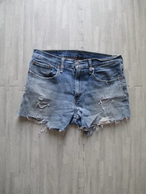 Levis 559 Shorts Womens W32 Blue Cut Off Raw Hem Stretch Festival Distressed - Image 1 of 4