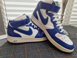 2005 RETRO NIKE AIR FORCE 1 MID MENS TRAINERS SIZE 9 RARE, WHITE BLUE, GREEN - Picture 1 of 13