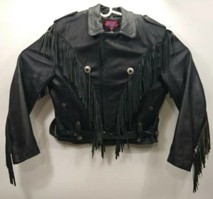 Chaqueta de motociclista vintage Verducci con flecos de cuero borla para mujer 46 cráneo - Imagen 1 de 11