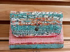 Recycled chindi dhurrie leather clutch handmade boho style chindi dhurie clutch