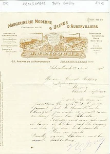 Dépt 93 & 76 - Aubervilliers & Rouen - Belle Entête Margarinerie Moderne de 1912 - Picture 1 of 1