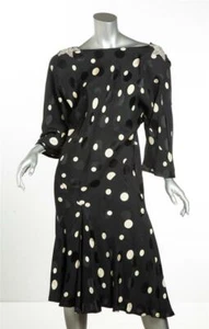 I.MAGNIN ROSE-ANN VINTAGE Black Polta-Dots Jeweled Stars Knee-Length Dress 8 - Picture 1 of 5