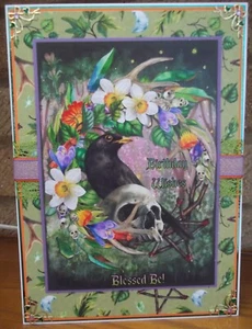 HANDMADE PAGAN PERSONALISED BIRTHDAY CARD SPRING WREATH AND BLACKBIRD 2024 - Picture 1 of 3