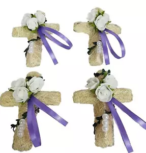 4x Kreuz Tischdekoration Kommunion flieder weiß Tischdeko Gastgeschenk - Bild 1 von 2