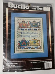 Bucilla Collectable Teapots Counted Cross Stitch Kit 40887 Joan Elliott 11"x14" - Picture 1 of 4