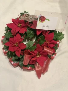 Christmas Red Poinsettia Open Wreath Ring - Festive Memorial Tribute - Picture 1 of 4