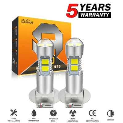For 2005-2010 Cadillac STS H3 LED Fog Light Bulbs Bright White 2PCS 80W 8000LM - Изображение 1 из 4