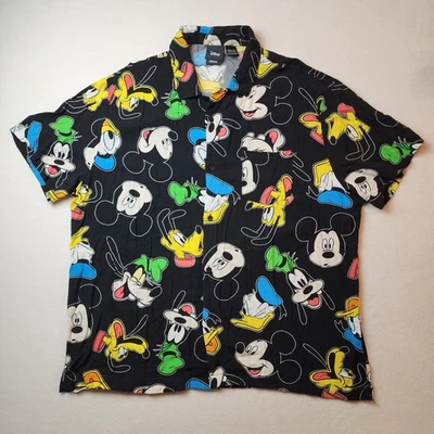 Camisa Disney Para Hombres 3XL XXXL Negra Hawaiana Floral Mickey Goofy Donald Vacaciones Foto 1 de 4