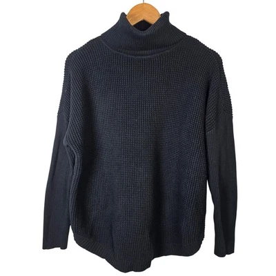 Suéter Michael Kors preto waffle malha gola alta tamanho M algodão poliéster - Imagem 1 de 4