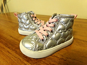 Sz 5 Toddler Girls Shoes - Carter's Brand - Quilted Hearts Silver Hi Tops