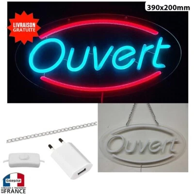 Panneau enseigne lumineuse Neon led verre acrylique à suspendre Ouvert vitrine
