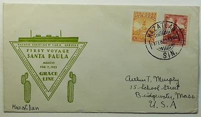 1933 Мексика SS Санта-Паула Первое путешествие Тихоокеанское побережье Служба в Масатлан Мексика - Изображение 1 из 2