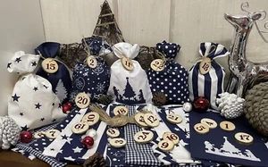 Adventskalender,Landhausstil Adventskalender zum befüllen aus Stoff + Holzzahlen - Bild 1 von 5
