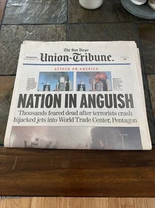 9/11 Attack On WTC San Diego Union-Tribune September 12, 2001 Full Newspaper - Picture 1 of 2